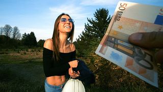 Hot babe sucks strangers dick for extra money in public