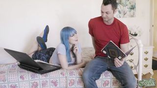 Jewelz Blu focus on Brad Sterling's bulging cock