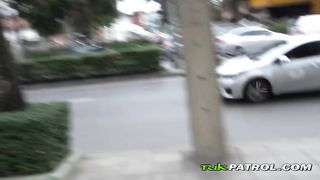 Slutty Asian babe slides her underwear