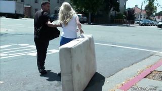 Busty blonde anal fucked in sex shop