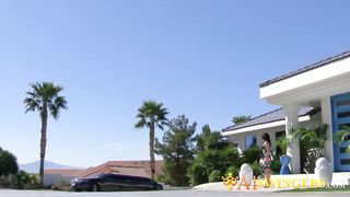 Fun under the sun for these naughty swingers.