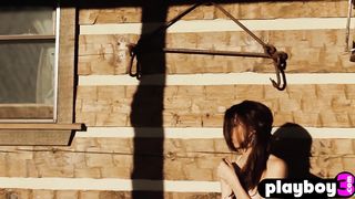 Busty babe posed on perfect sunny day