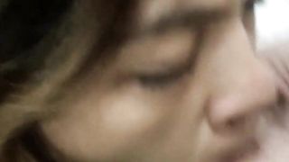 Pregnant wife gives blowjob in bathroom