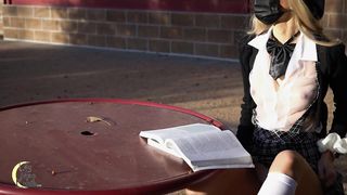 Getting naughty in the school courtyard while studying for finals