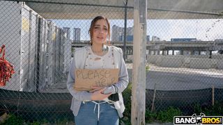 Homeless girl is begging for money