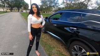 Busty MILF has no money to fix her flat tire