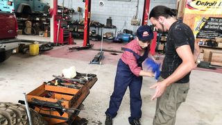 Blonde wife with big tits gets sucks dick in the garage