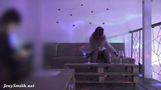 Jeny Smith teasing a stranger. Then he strokes her in a Night Club