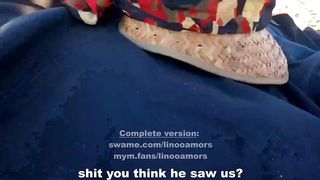 I get fucked on a risky public beach and a stranger come near me to jerk him off while i look at him