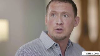 Blonde TS barebacks handsome dudes ass