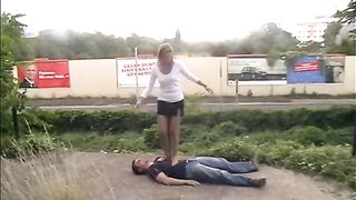 outdoor trampling in pantyhose