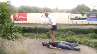 outdoor trampling in pantyhose