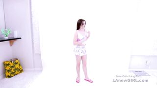 Cutie Pie riding hot blonde with strapon in studio