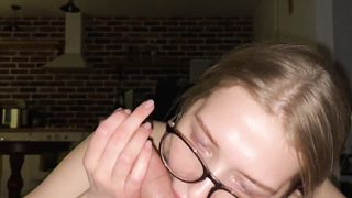 A schoolgirl gives a hot blowjob to a neighbor’s boy