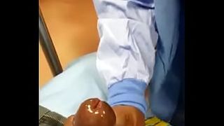 A nurse right in the ambulance plays with the doctor's cock