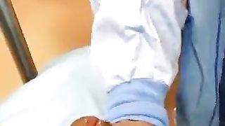 A nurse right in the ambulance plays with the doctor's cock