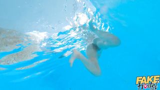 Nathaly Cherie and her big tits in anal sex pumping by big cock around the pool