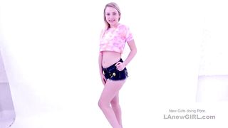 Freckle faced young girl sucks big cock