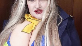 Sexy stewardess Susi pulling out tits