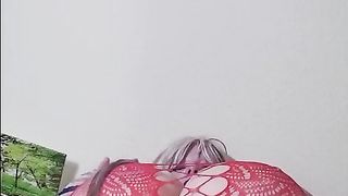 She has a sexy fishnet dress