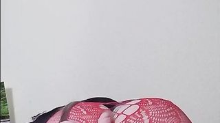 She has a sexy fishnet dress