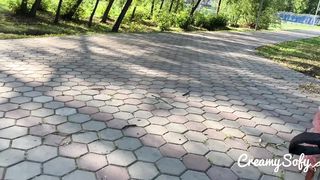 Surprise from my naughty friend - a very short skirt and a daring public blowjob (short version)