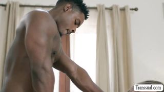 Busty TS masseuse analed by clients BBC