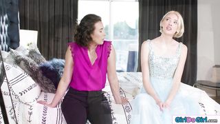 Lesbian tailor licks teens hairy pussy