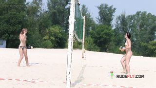 Dashing young nudist chicks have fun at the beach