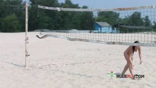Dashing young nudist chicks have fun at the beach