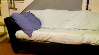 She Pulls Up Her Red Sundress No panties. High heels doggy creampie couch f