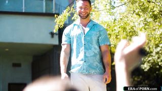 Milf fucked outdoors by a pool cleaner