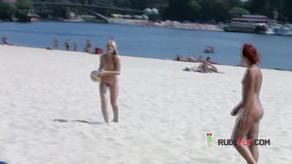 Adorable nudist teen sunbathes nude