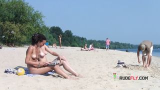 Skinny and young nudist chicks fool around