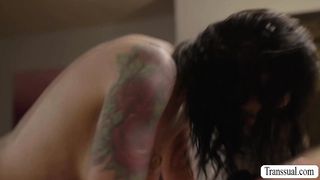 TS Laatina fucks stepsis shaved pussy