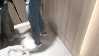 During shopping, a thin girl sucked my dick in the fitting room
