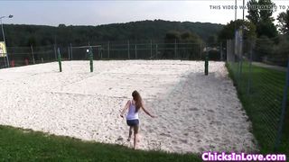 Stunning euro lesbians muffdiving outdoors