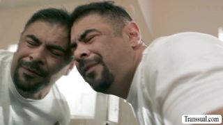 Masturbating TS fucks pervert stepbro