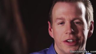 Hot brunette fucked on a desk