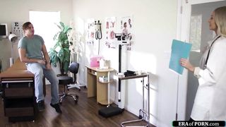 Busty doctor examines and sucks a cock