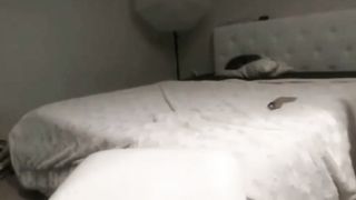 Busty girl playing and spitting on tits