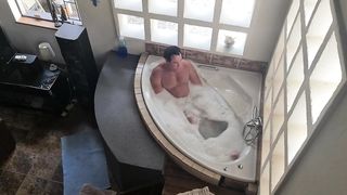 3 wet and soapy whores each gets a turn to get fucked in STANDING DOGGYSTYL