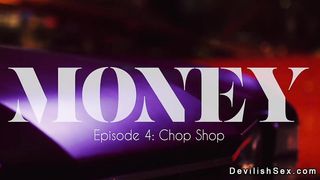 Man fucking busty blonde in chop shop