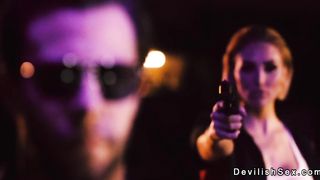 Man fucking busty blonde in chop shop