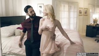 Petite teen fucked rough as stepdad sees