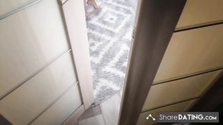 he spied on as stepsister puts on stockings, could not resist and fucked he