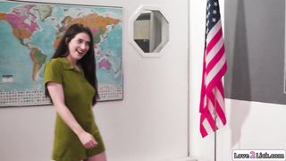 Stepmom licks stepdaughter under a table