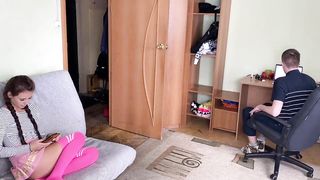 Hot Girl Fucked While Amateur Cuckold Sees Movie