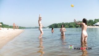 Sensual nudist cutie sunbathes