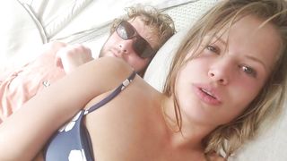 Creampied in her during risky public outdoor sex at sunny resort